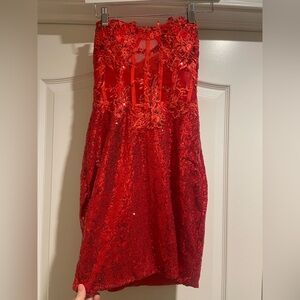 Red Sequin and Lace Homecoming Dress